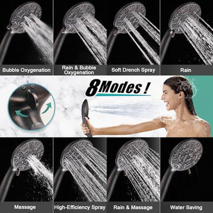 Cobbe 8-Setting Handheld Shower Head, Water-Saving Design, ORB | Trickle Pause Mode, 5ft Stainless Steel Hose, Brass Swivel Bracket, Tool-Free Installation - color: Oil Rubbed Bronze