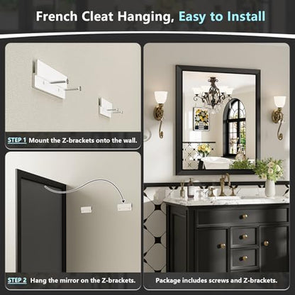 20x30 Inch Black Bathroom Mirror for Wall, Beveled Framed Rectangle Bathroom Vanity Mirrors for Over Sink, Bedroom, Living Room, Entryway, Anti-Rust, HD Tempered Glass, Horizontally/Vertically - size: 20"L x 30"W