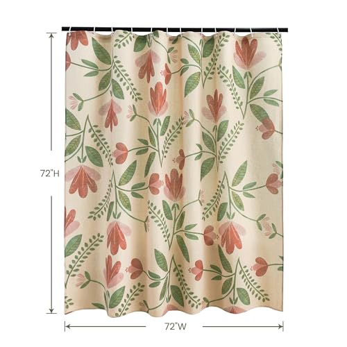 Pink Tulip Floral Linen Shower Curtain Set with Liner,72" Wx72 L | Double Layer Shower Curtain Waterproof Fabric with Zippered Removable PEVA Liner,Boho Shower Curtain for Bathroom,Free Hooks - color: Pink Tulip