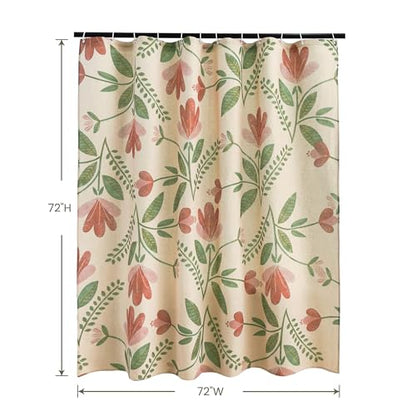 Pink Tulip Floral Linen Shower Curtain Set with Liner,72" Wx72 L | Double Layer Shower Curtain Waterproof Fabric with Zippered Removable PEVA Liner,Boho Shower Curtain for Bathroom,Free Hooks - color: Pink Tulip