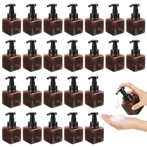 Plastic Foaming Soap Dispenser with Pump, 8.5 Oz, 24 PCS | Liquid Soap, Shampoo, Bathroom, Hotel, Refillable Foaming Hand Soap Dispenser, Brown, Empty Hand Bottle