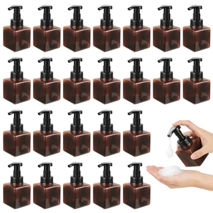 Plastic Foaming Soap Dispenser with Pump, 8.5 Oz, 24 PCS | Liquid Soap, Shampoo, Bathroom, Hotel, Refillable Foaming Hand Soap Dispenser, Brown, Empty Hand Bottle