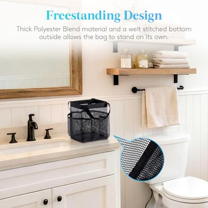 Lifewit Mesh Shower Caddy Portable for College Dorm Room Essentials with 7 Pockets, Freestanding Hanging Organizer Basket, Quick Dry Tote Bag for Camping, Bathroom, Beach, Travel, 1 Pack, Black | 2 Handles, Freestanding, Quick Dry Tote Bag, 7 Pockets, for