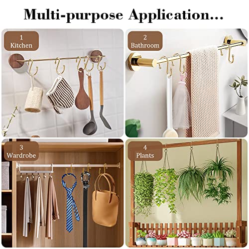 Shower Curtain Hooks, Set of 12 Rust Proof S Shaped Decorative Shower Curtain Rings,Multi-Purpose Hangers S Hooks (Gold) - color: Gold