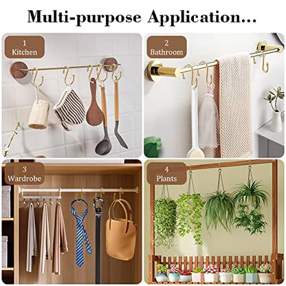 Shower Curtain Hooks, Set of 12 Rust Proof S Shaped Decorative Shower Curtain Rings,Multi-Purpose Hangers S Hooks (Gold) - color: Gold