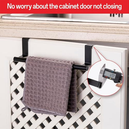 Cabinet Door Towel Bar, Kitchen Towel Holder, Matte Black, Single | Extended Anti-Slip Arm, EVA Scratch Guard Pads, No-Drill Install, Stainless Steel Dish Towel Holder, Kitchen Towel Rack - color: Black - 1 Pack