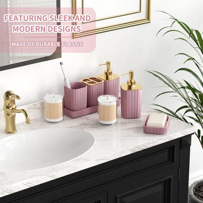 XLHOMO Bathroom Set - 26PC Bathroom Set with Shower Curtain and Rugs, Bathroom Accessory Set, Pink Bathroom Accessories Set, Trash Can & Soap Dispenser - style: Pink&Gold