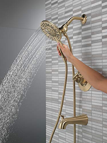 Delta Arvo 14 Series Brushed Gold Bathtub Shower Faucet Set with In2ition 2-in-1 Dual Shower Head with Handheld Spray Combo, Valve Trim Kit, Champagne Bronze 144840-CZ-I (Valve Included) - color: Champagne Bronze
