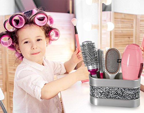 Creative Scents Crackled Glass Silver Toothbrush and Toothpaste Holder for Bathroom - Decorative Bathroom Counter Electric Toothbrush Organizer, 3 Slot, Makeup Brush Holder - style: Bathroom Organizer