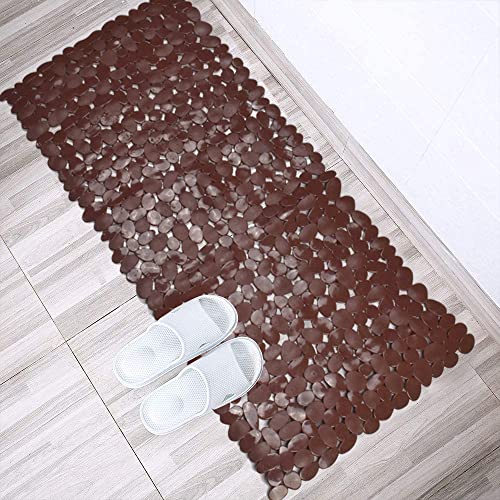 SONGZIMING Bathtub Mat Non Slip Pebble Bath Shower Mat with Drain Holes, Suction Cups Mat for Tub (16" W x 35" L,Brown) - color: Brown