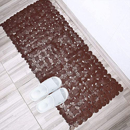 SONGZIMING Bathtub Mat Non Slip Pebble Bath Shower Mat with Drain Holes, Suction Cups Mat for Tub (16" W x 35" L,Brown) - color: Brown