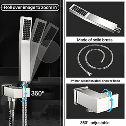 Chrome Rain Shower System Faucet Set with Handheld, 12 inch | Solid Metal Wall Mount Rainfall Shower Set with Safe Anti-Scald Valve, Air Injection High Pressure Water Saving Combo - color: Polished Chrome, style: 12in without Tub spout