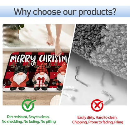 Christmas Gnomes Bathroom Mat, Non-Slip Rubber Backing Thin Low-Profile Bath Rug, Easy-Clean Bathroom Floor Mat for Shower, Bathtub, Kitchen, or Entryway - color: Christmas Gnomes