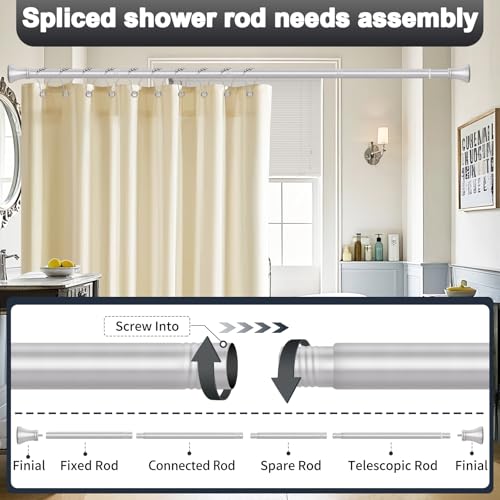 Silver Shower Curtain Rod 36-68 Inch(3-5.67ft), No Slip No Drill Stainless Steel Spring Tension Curtain Rod, No Rust Shower Rod Adjustable For Bathroom closet - color: Silver, size: 36"-68"
