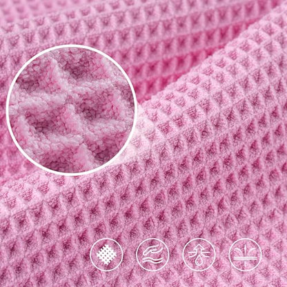 POLYTE 430 GSM Poly Blend Microfiber Quick Dry Waffle Bath Towel, 30x60 in | 4 Pack, Oversize, Lint Free, Body Towel - color: Pink