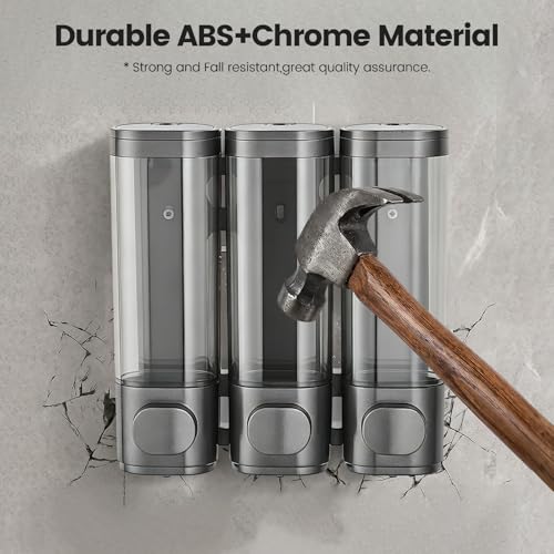 Shower Soap Dispenser 3 Chamber No Drill Wall-Mounted Shampoo Dispenser | Shampoo and Conditioner Dispenser,Wall Mounted Shower Dispenser for Bathroom Hotel Large Capacity,Gun Gray - color: 3gray
