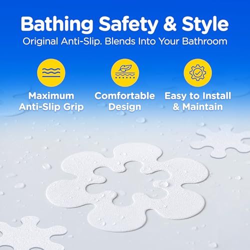 COMPAC HOME Safe-T-Shapes Anti-Slip Bathroom Decals - 7 Large White Daisies with Removable Inner Daisies (14 Total), Flexible Non-Slip Tub & Shower Safety, Decorative Design - size: Large