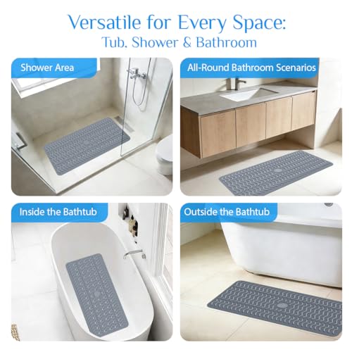 Non Slip Bathtub Mat & Shower Mat, 31x15'' Anti Slip Bath Mat for Tub, Soft TPE Anti-Skid Bathroom Mat with 194 Suction Cups & Drain Holes, Wave-Textured Grip, Machine Washable, Grey - color: Grey