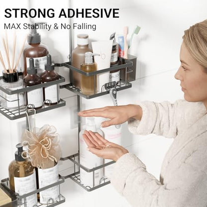 Adjustable Shower Caddy Hanging Rustproof Shower Caddy for Handheld Showerheads, Shower Organizer with Hooks Soap Holder, Anti-Swing Shower Rack Bathroom Accessories (Grey) - color: Grey