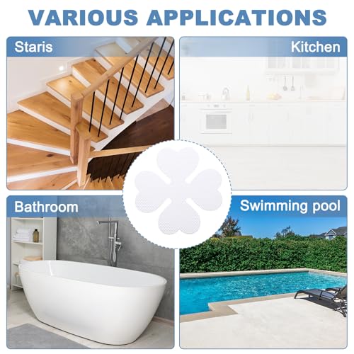 PATIKIL 12 Pcs Non Slip Bathtub Stickers, Anti Slip Shower Stickers with Scraper Bathroom Shower Floor Decals Four Leaf Shape Cute Treads Tubs, White - color: White
