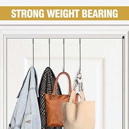 Tinfol 4 Pack Over The Door Hooks, Heavy Duty Stainless Steel Adjustable Double Hangers for Kitchen, Bathroom, Wardrobe, Office (Silver) - size: 4 Pieces Large