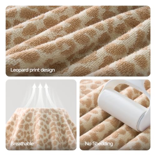 REDKISS Leopard Print Towel Set of 6,100% Cotton Bathroom Towels,Quick Dry & Absorbent,2 Bath Towel, 2 Hand Towel, 2 Washcloth-Light Brown - color: Light Brown