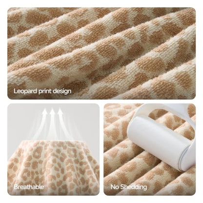 REDKISS Leopard Print Towel Set of 6,100% Cotton Bathroom Towels,Quick Dry & Absorbent,2 Bath Towel, 2 Hand Towel, 2 Washcloth-Light Brown - color: Light Brown