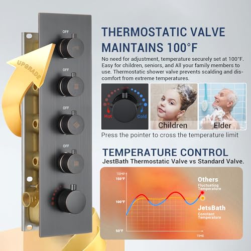 Dasan Thermostatic Dual Shower System with 6 Body Jets, 6-Inch Shower & 16” Rainfall Shower, Luxury Oil Rubbed Bronze Shower Faucet Set Rain Shower System for Couples/2-Person - color: Oil Rubbed Bronze