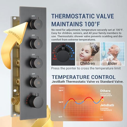 Dasan Thermostatic Dual Shower System with 6 Body Jets, 6-Inch Shower & 16” Rainfall Shower, Luxury Oil Rubbed Bronze Shower Faucet Set Rain Shower System for Couples/2-Person - color: Oil Rubbed Bronze