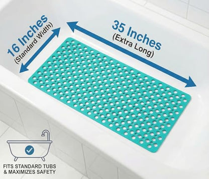 Nonslip Bathtub Mat Extra Soft TPE Bath Mat for Kids, Machine Washable Bathroom Shower Mat, Smooth/Non-Textured Tubs Only, 35L x 16W Inch (Dark Green) - color: Dark Green, size: 35" x 16" (Rectangular)