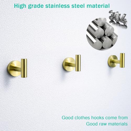 Towel Hooks for Bathrooms,Brushed Gold Wall Mount Hooks SUS 304 Stainless Steel Coat Hook Robe Hook Towel Hook 2 Count for Kitchen,Bedroom (Drilling),96006-8BG - color: Brushed Gold