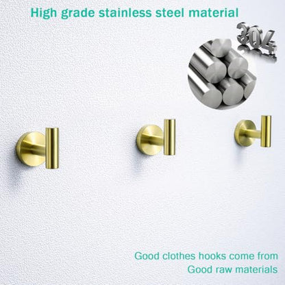 Towel Hooks for Bathrooms,Brushed Gold Wall Mount Hooks SUS 304 Stainless Steel Coat Hook Robe Hook Towel Hook 2 Count for Kitchen,Bedroom (Drilling),96006-8BG - color: Brushed Gold
