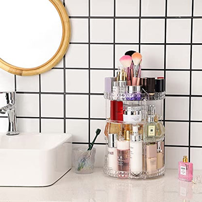 Cq acrylic Rotating Makeup Organizer,Adjustable Spinning Skincare Organizer for Vanity,Countertop,Clear Rotating Perfume Organizer,Bathroom Lazy Susan Organizers,Spin Beauty Product Storage Rack,1Pack - size: 4 Tier With Pattern