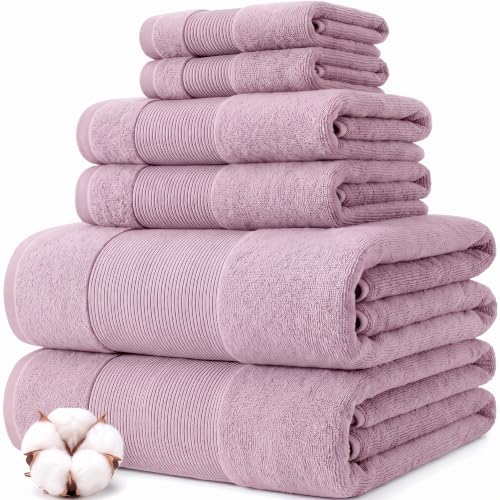 Modern Threads Air Cloud 6-Piece Towel Set - 100% Zero-Twist Cotton, 500 GSM, Quick Dry & Plush, Pink - color: Pink, size: 6 Pcs Towel Set