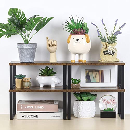 NEX Kitchen Cabinet and Counter Shelf Organizer, Shelf Riser for Pantry Countertop Cupboard Desk Top, Stackable & Expandable, Set of 4, Black and Rustic Brown | Stackable & Expandable Spice Rack, Space-Saving Pantry Organizers Bathroom Countertop Storage,