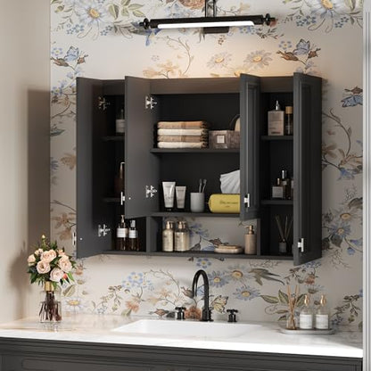 Marzzi 36" x 28" Bathroom Medicine Cabinet with Open Shelf | Wall Mounted Bathroom Storage Cabinet with Adjustable Shelves, Over The Toilet Wall Cabinet, Painted Finish - color: Black