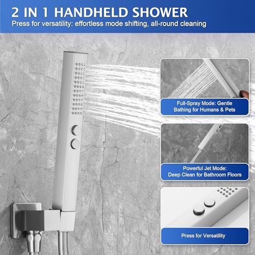 Rain Shower System, 8''Rain Head,2-Spray Handheld,Brushed Nickel | 2 Spray Functions,Anti-Tangle Explosion-proof PVD Hose,Balance Temp Valve,Rust-proof & Scratch-resistant - color: Brushed Nickel, size: 8 Inch