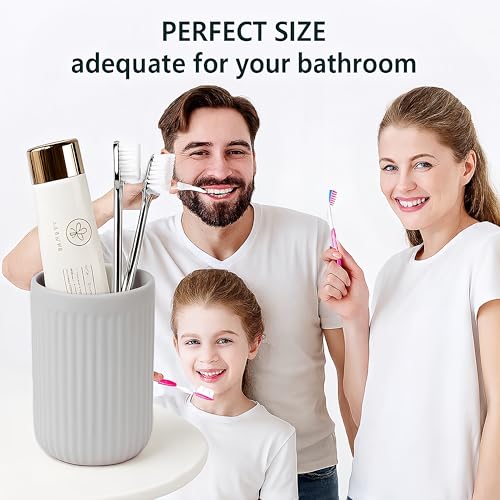 BosilunLife Ceramic Toothbrush Holder - 12oz Bathroom Toothbrush Holder Light Grey Tooth Brush Holders Tumbler Cups Reusable Toothbrush Mouthwash Cup Small Toothbrush and Toothpaste Holder - color: Grey-vsc, size: striped-cylinder