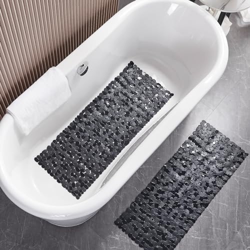 Webos Bath Shower Mat Non Slip: Extra Large Pebble Bathtub mat for Families, Anti Slip Shower Matt with Drain Holes Suction Cups Tub Mat - 16 X 40 Inch Black - color: Pebble Black