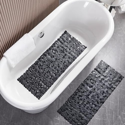 Webos Bath Shower Mat Non Slip: Extra Large Pebble Bathtub mat for Families, Anti Slip Shower Matt with Drain Holes Suction Cups Tub Mat - 16 X 40 Inch Black - color: Pebble Black