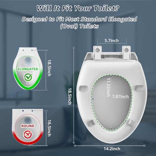 Huttdmel Raised Toilet Seat Elongated 18.5'' for Seniors – Soft Close, Quick Release & Connect, Sturdy PP Material, Won’t Loosen, Ideal for Elderly & Limited Mobility, White - size: Raised Seat Only & Essential