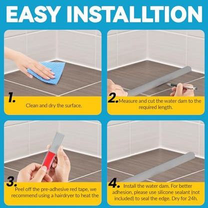 39" Collapsible Shower Threshold Water Dam Shower Barrier Keeps Water Inside Threshold Dry and Wet Separation Retention System Suitable for Bathroom Kitchen Sink Bathtub - color: Grey, size: 39"