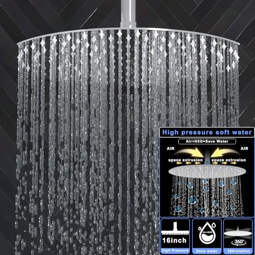 HOMEDEC 16inch Round Rain Full Body Shower Faucet Set with Dual 6" Wall Mounted Shower Heads, 4 Way Valve with 2-Function Handheld Shower, Chrome - color: Chrome, style: 4-Way + 2x 6" Top (No Jets)