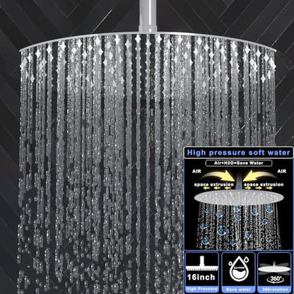 HOMEDEC 16inch Round Rain Full Body Shower Faucet Set with Dual 6" Wall Mounted Shower Heads, 4 Way Valve with 2-Function Handheld Shower, Chrome - color: Chrome, style: 4-Way + 2x 6" Top (No Jets)