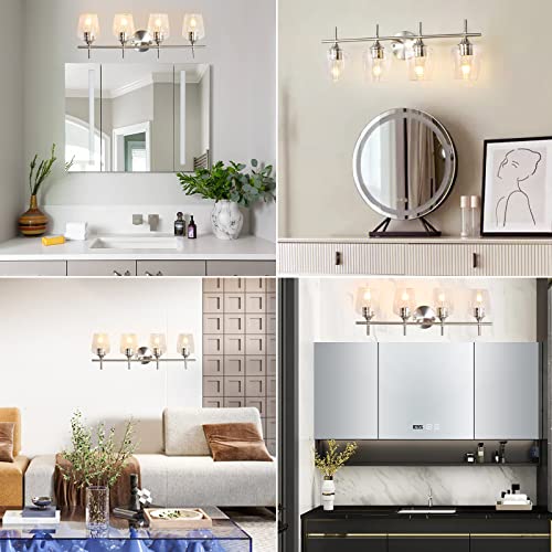 foucasal Bathroom Light Fixtures 4-Light Brushed Nickel Vanity Light | Win Glass Clear Shade, Modern Wall Lights for Bathroom Bedroom Hallway Living Room (Brushed Nickel, 4-Light) - color: Nickel & Clear E26, size: 4-light