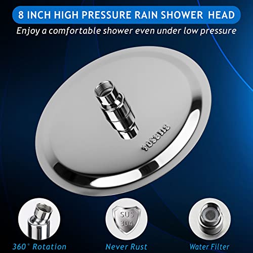 Voolan High Pressure Rain Shower Head - Rainfall Shower head Made of All Metal Stainless Steel - Comfortable Shower Experience Even at Low Water Flow (8 Inch, Chrome) - color: Chrome, size: 8 Inch