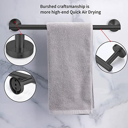 Cilee 10 Piece Matte Black Bathroom Accessories Set, 24inch Black Towel Bar Ring+Toilet Paper Holder+ Robe Towel Hook SUS304 Stainless Steel Bathroon Hardware Set - color: Black, size: 24inch