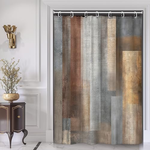 Abstract Brown Grey 48Wx72H Shower Curtain Narrow Rustic Vintage Country Farmhouse Watercolor Simple Blocks Modern Minimalist Bathroom Curtain Set Aesthetic Bath Bathroom Accessories Decor - color: A-brown, size: 48"W x 72"L (Pack of 1)