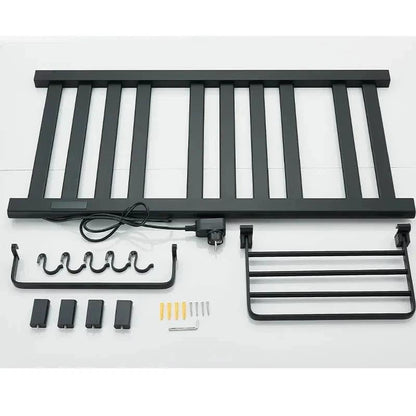 MOS Matte Black Electric Heated Towel Rack | Wall Mounted Towel Warmer with Digital Temperature Control Top Shelf Hooks Stainless Steel Towel Dryer for Bathroom - size: 21*66