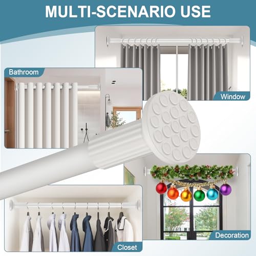 ZOCONE Tension Curtain Rod, No Drilling, Adjustable 51-168 Inch, White | 1.26" Diameter Heavy Duty Tension Rod, Rust-Proof, Tool-Free, Renter Friendly for Bathroom Window Room Divider Patio - color: White, size: 51-168 Inches